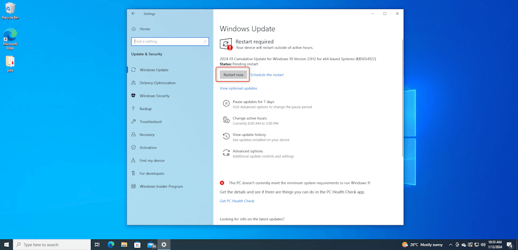 Windows Update Screen Install Kb5034122 On Windows 10
