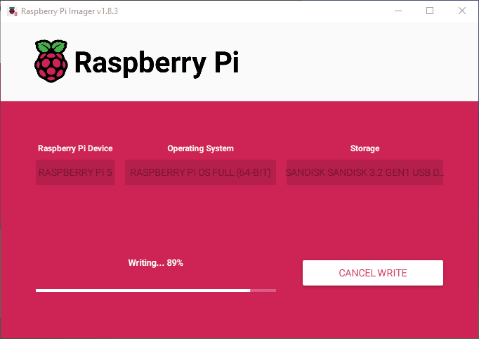 Raspberry Pi Os Image Writing In Progress