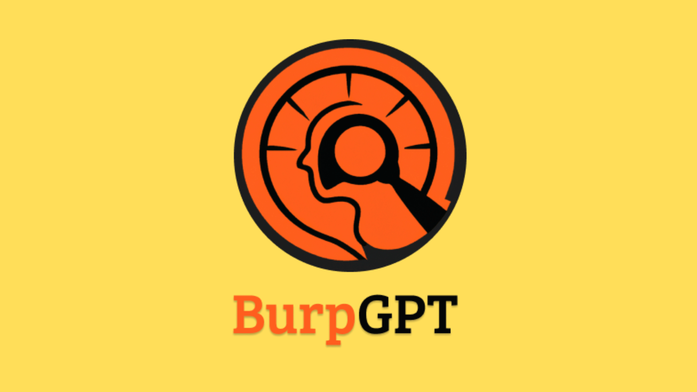 Logo of BurpGPT against a yellow background, combining a magnifying glass and gear symbol to represent security analysis.