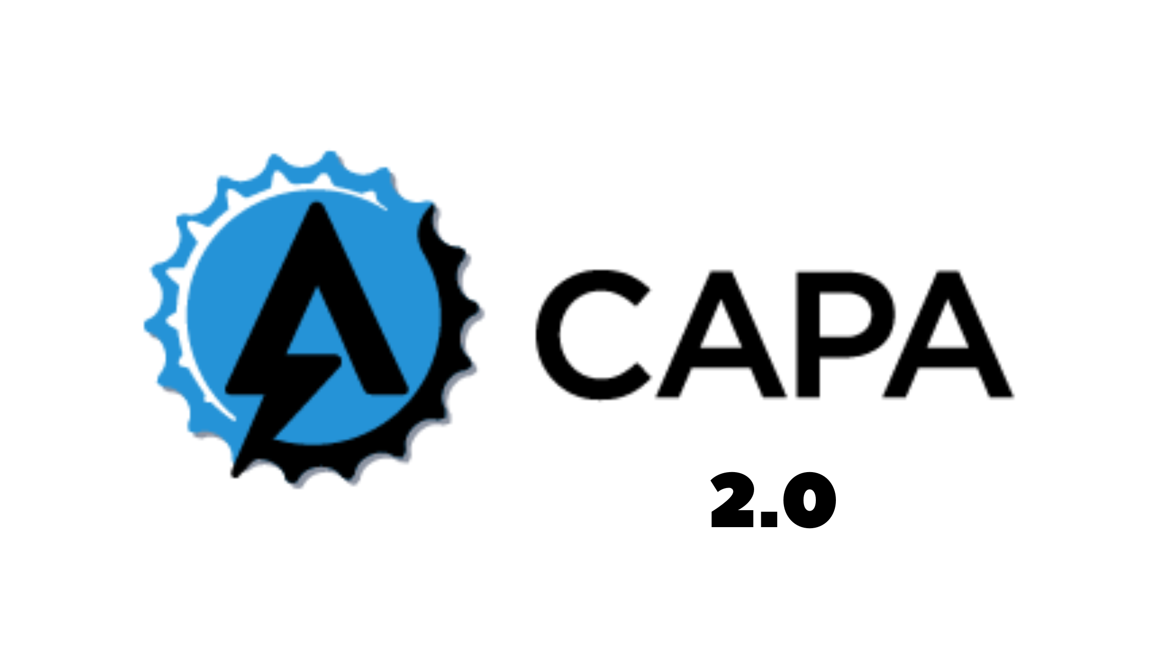 Logo of CAPA 2.0 featuring a stylized blue and black bottle cap with a lightning bolt and the text "CAPA" beside it, followed by "2.0" in large font.