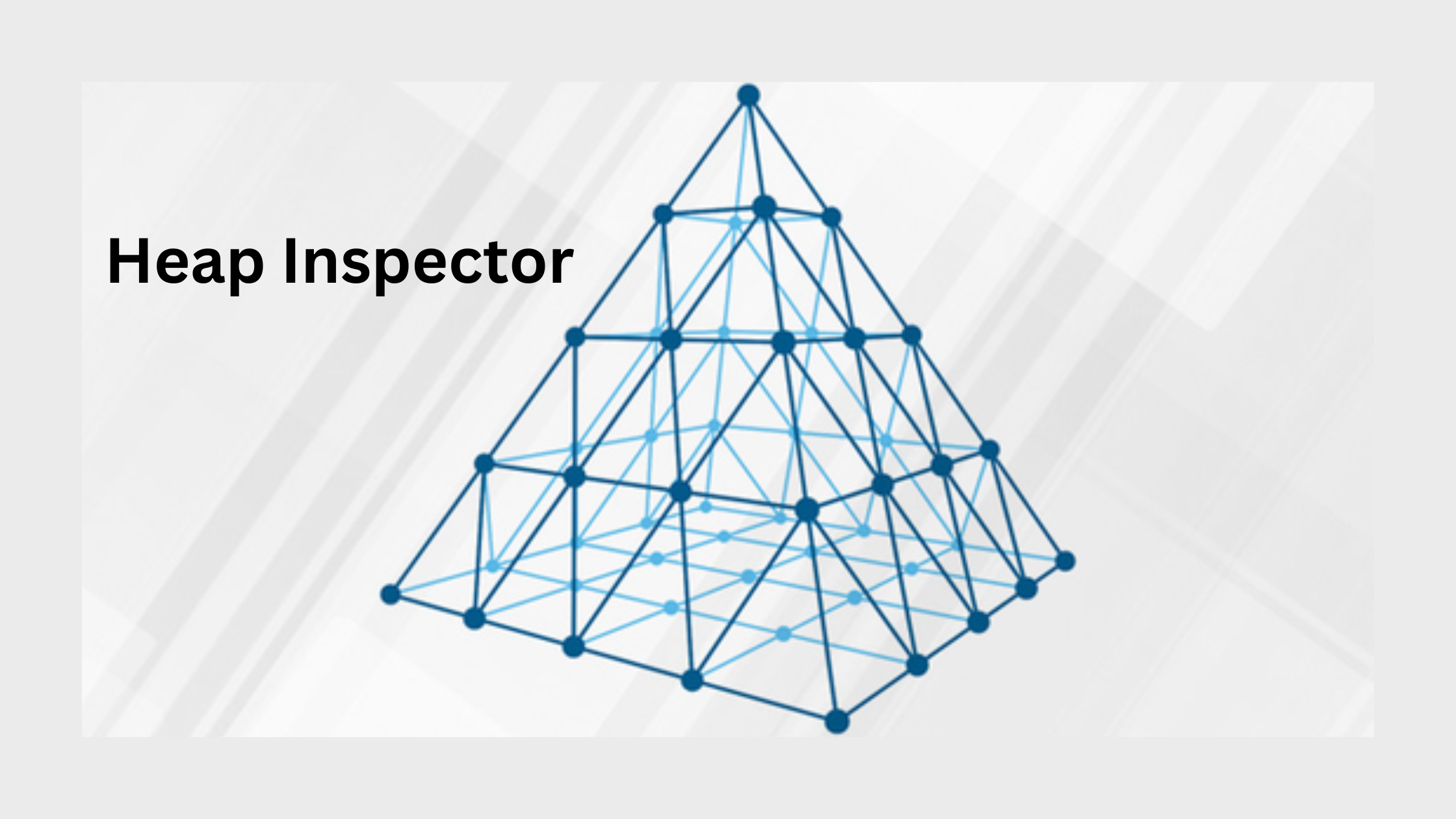 A presentation slide with the title "Heap Inspector" above a blue network diagram illustrating the structure of a heap in computer memory.