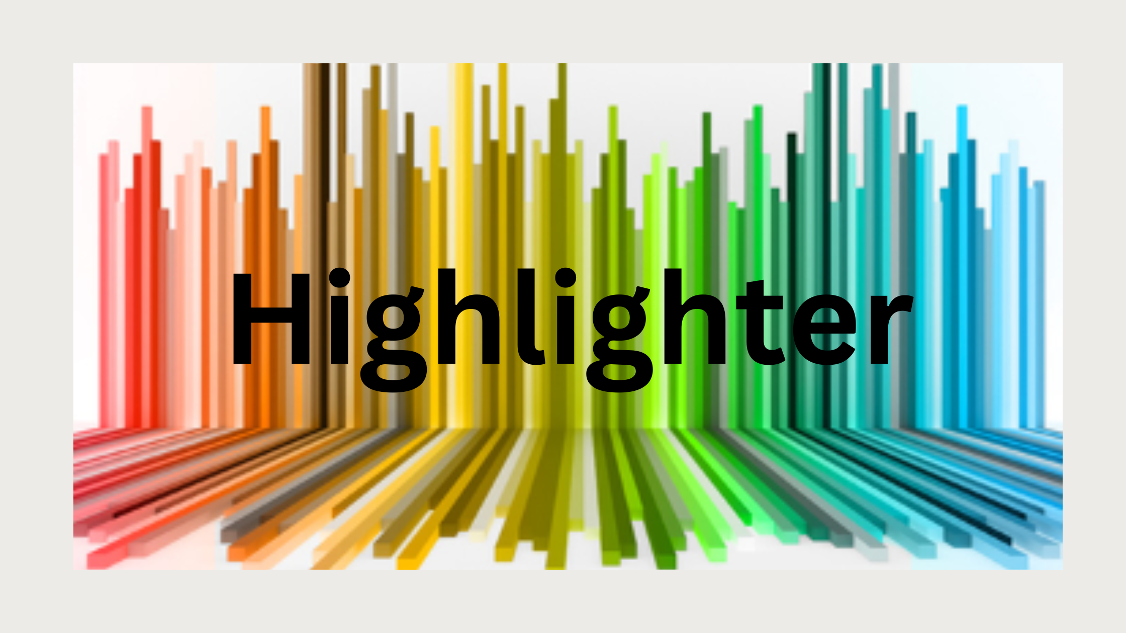 A digital image featuring 3D bars in a spectrum of highlighter colors ranging from red to blue with the word "Highlighter" overlaid.