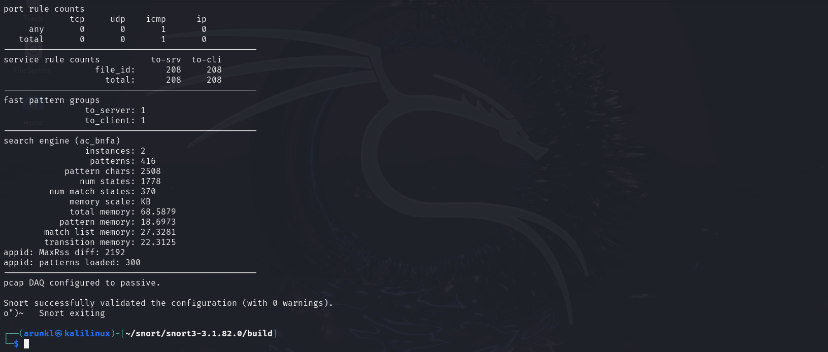 terminal showing various network statistics and configurations.