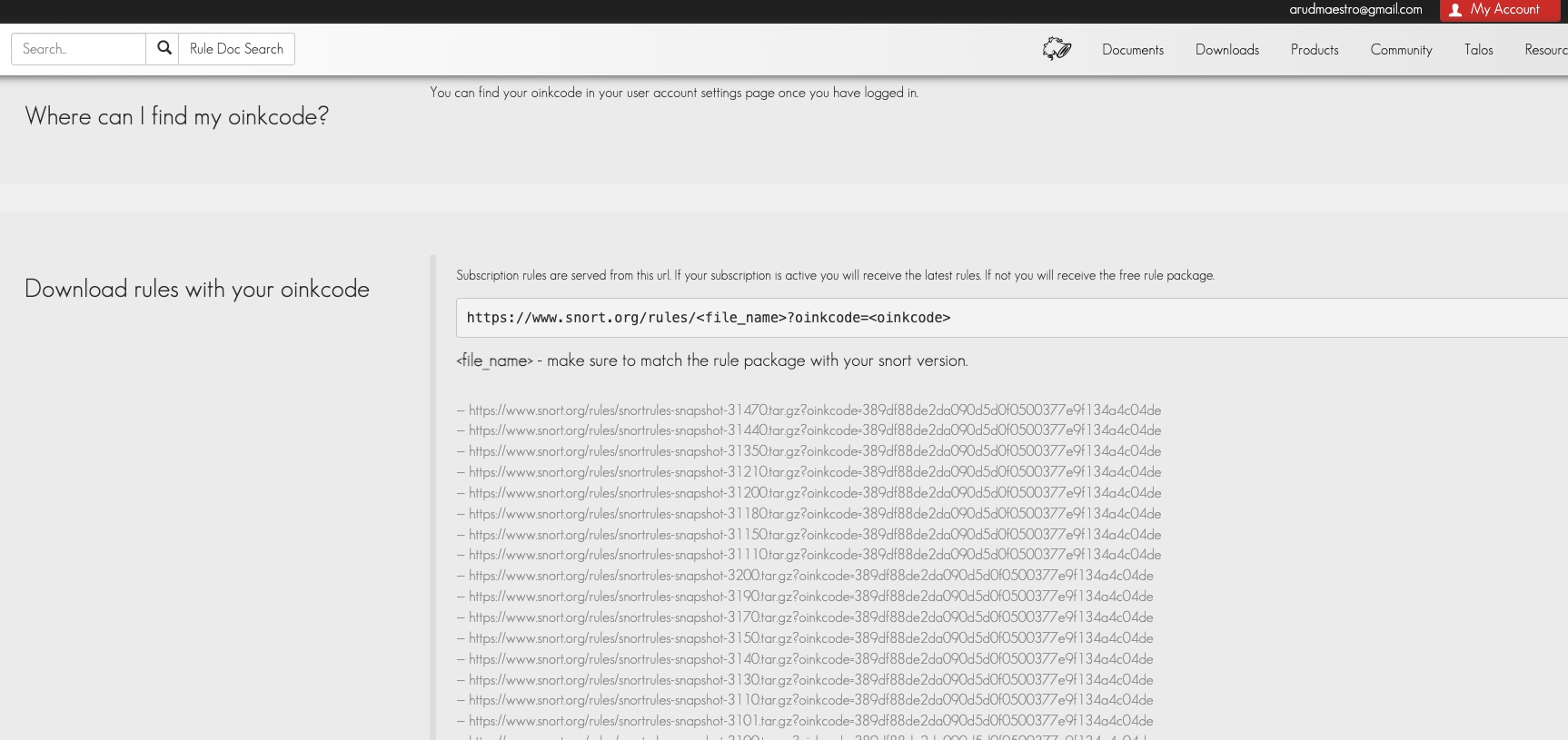 image displays a webpage with text instructions on how to download rules with a specific software version.