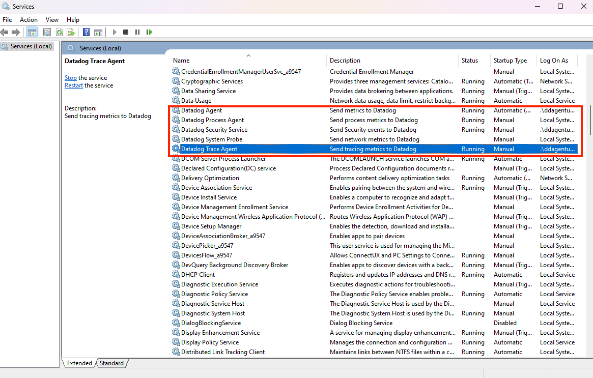Computer screen showing Windows Services application with a highlighted service.