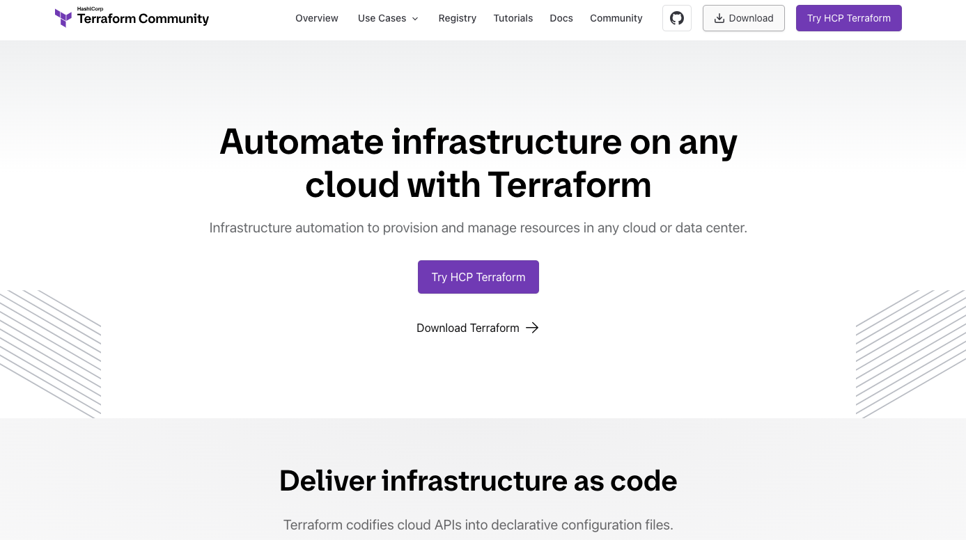 Terraform Community webpage showcasing cloud infrastructure automation and infrastructure as code capabilities.