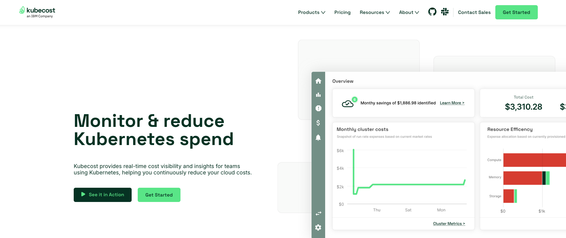 Dashboard showing Kubernetes cost monitoring and reduction insights with Kubecost.