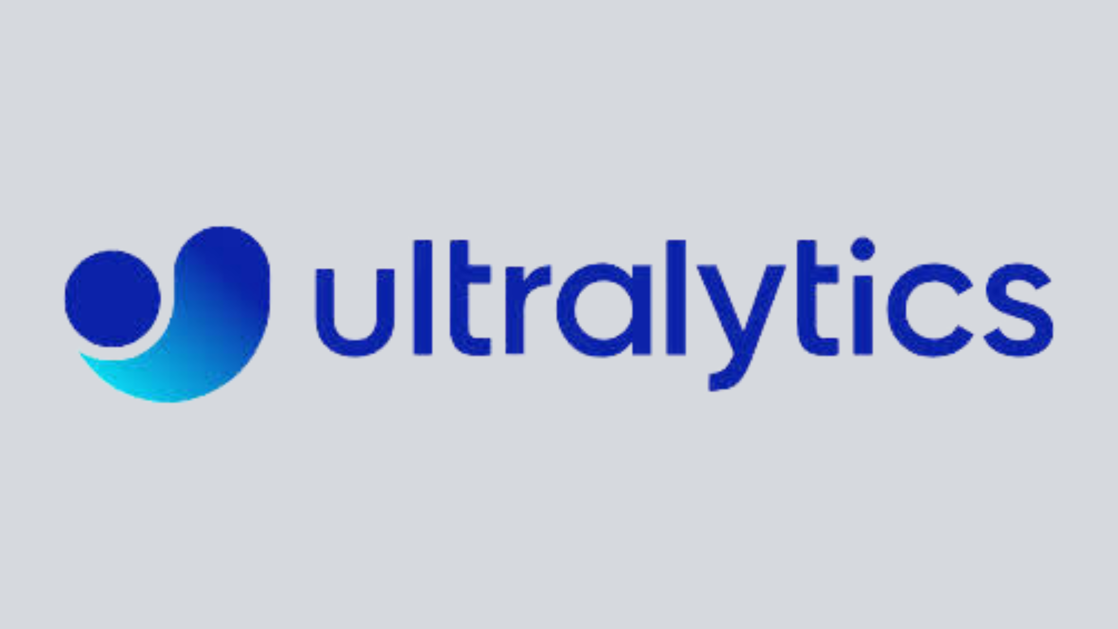 Blue colored ultralytics logo on light blue colored background.