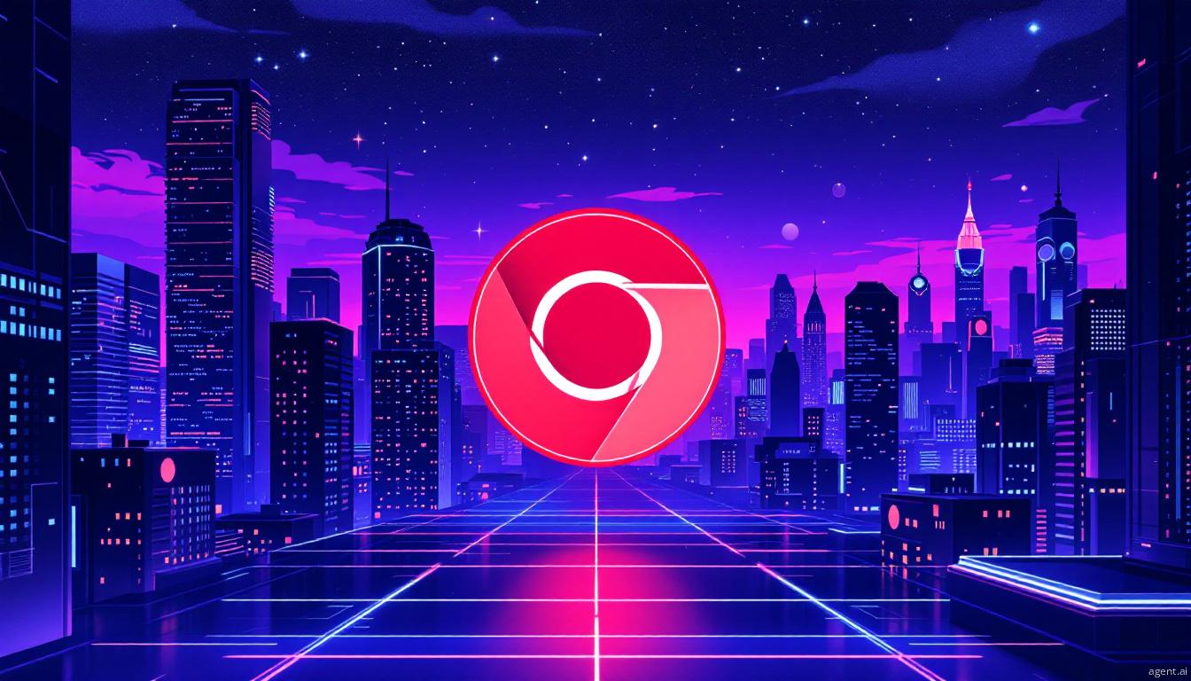 Futuristic cityscape with towering skyscrapers illuminated by vibrant colors against a starry sky