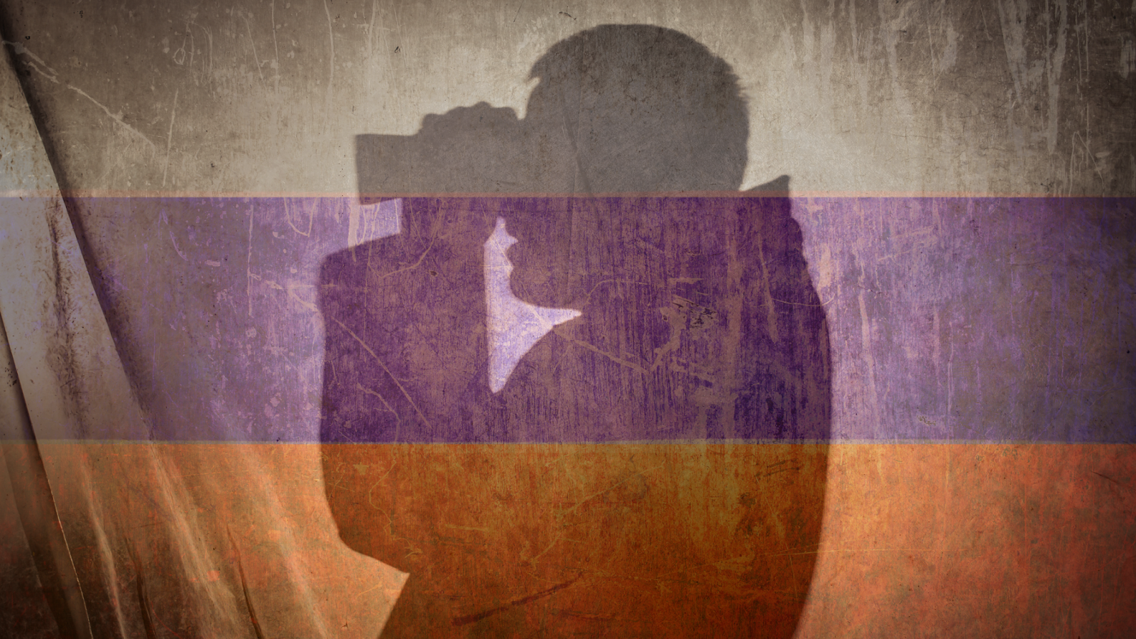 Opposing national flags representing Germany and Russia in a visually intense composition