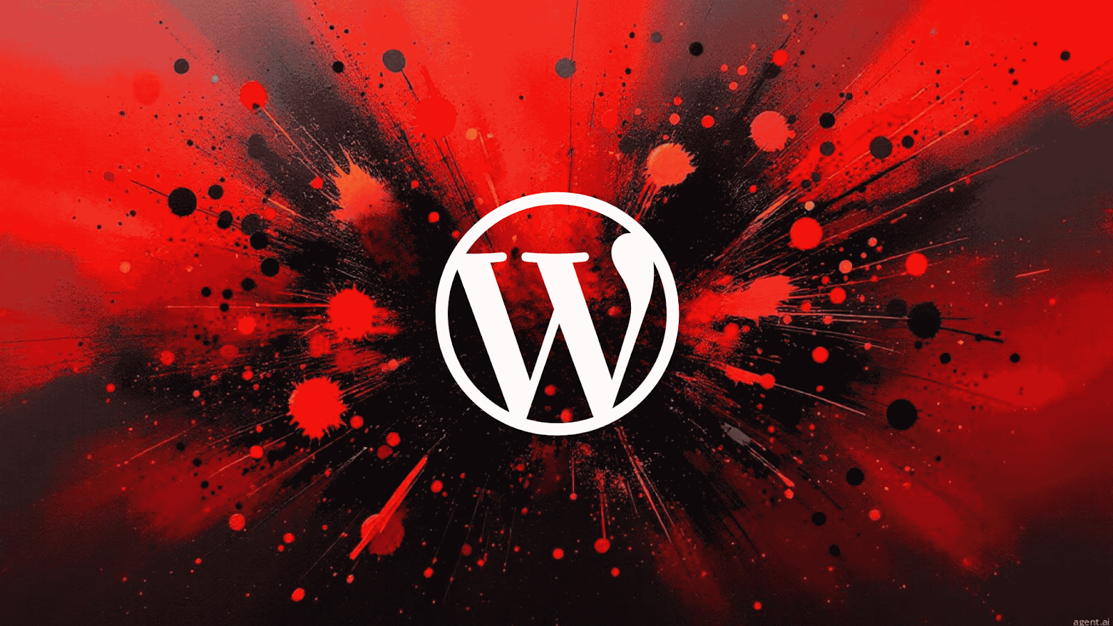 Abstract paint splatter surrounding a WordPress logo.