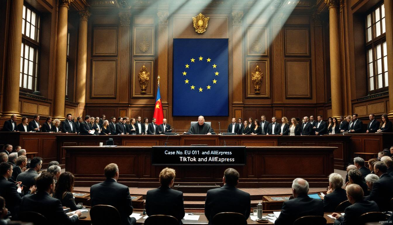 Legal proceedings with a diverse group of professionals gathered in a formal courtroom setting