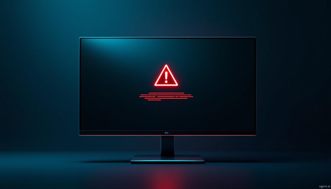 A computer screen showing an urgent notification with a warning symbol