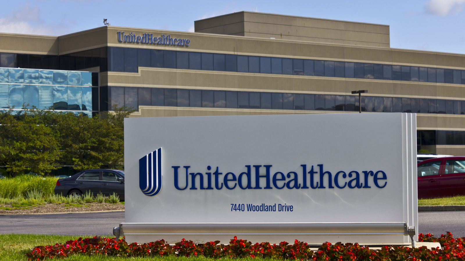 UnitedHealthcare headquarters with company signage in front of the office building.