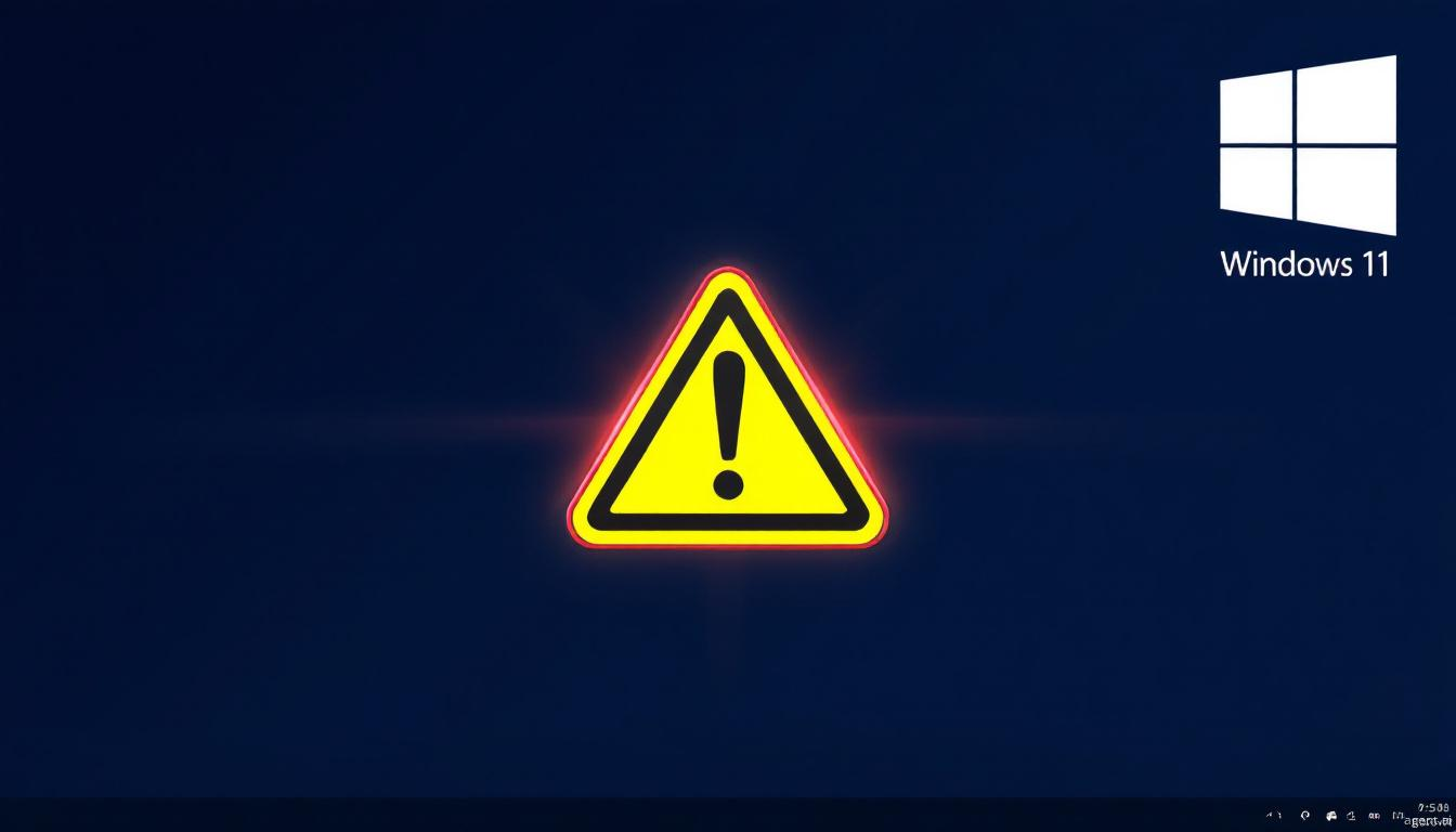 Warning symbol with exclamation mark on computer desktop background