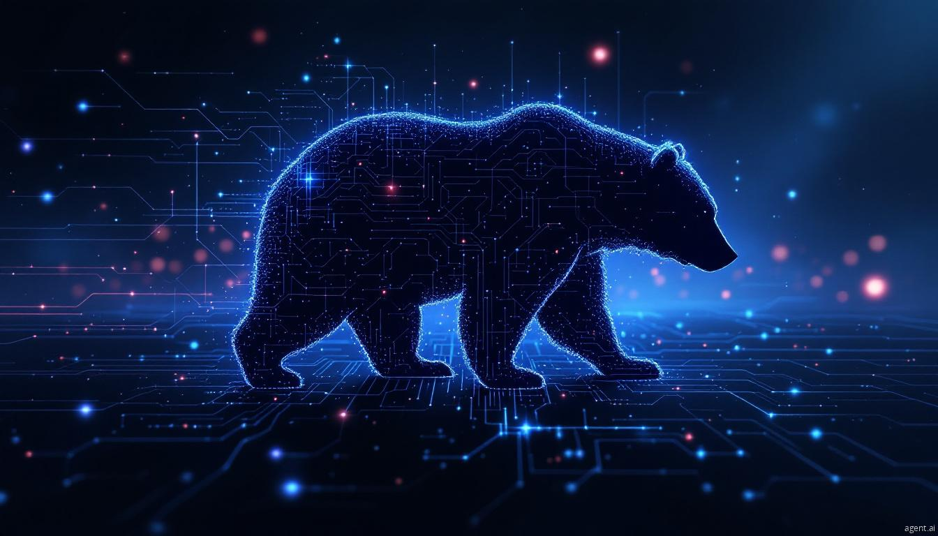 A glowing digital silhouette of a bear made of circuit lines, symbolizing cyber threats and hacking operations.