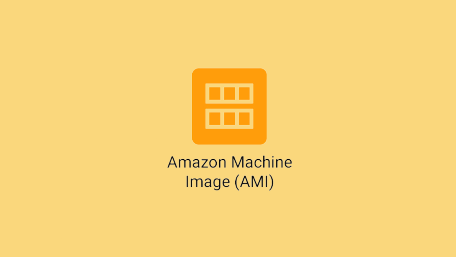 An icon representing Amazon Machine Image (AMI) with text, symbolizing cloud infrastructure and virtualization in AWS.