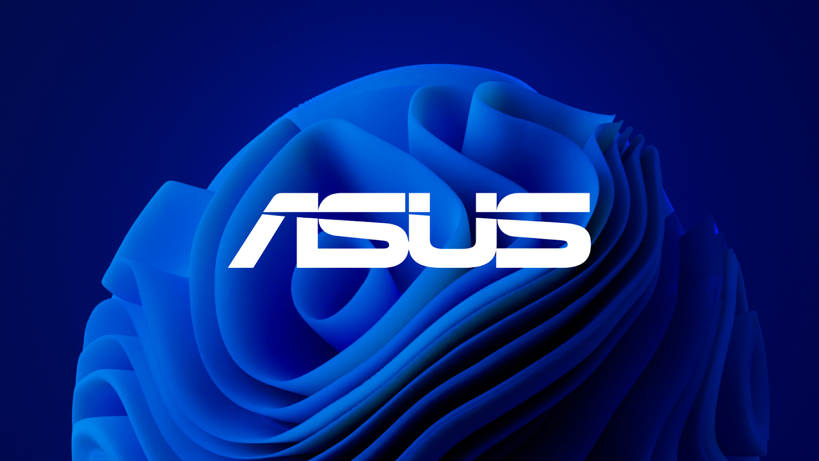 ASUS logo over a blue abstract design background.