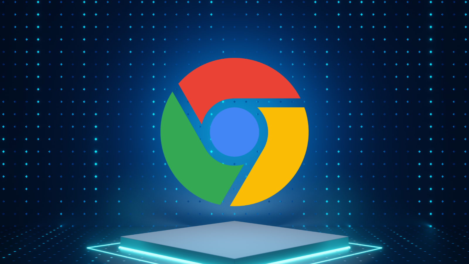 Google Chrome logo on a futuristic digital platform background.