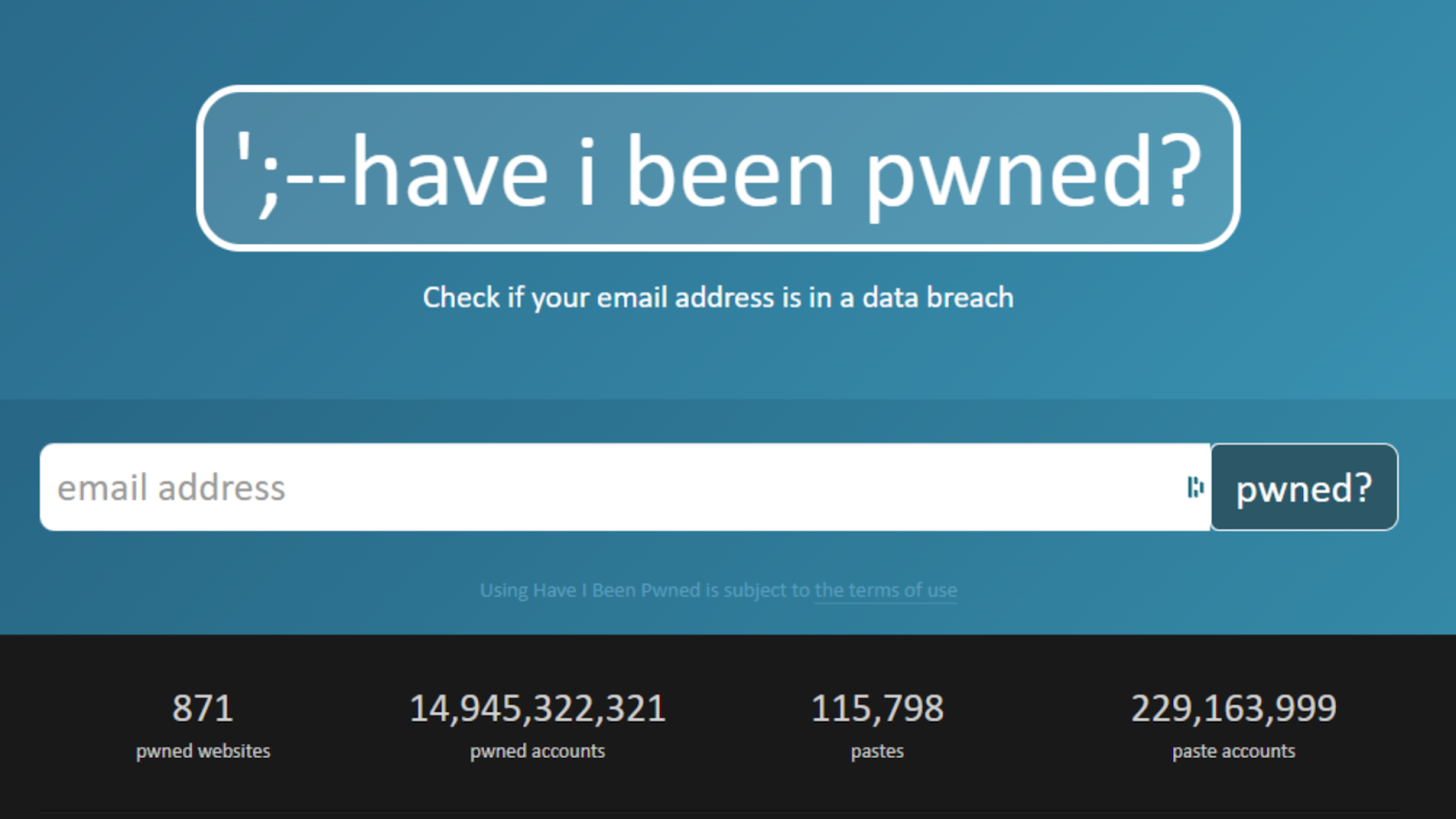 Screenshot of Have I Been Pwned website interface for checking email addresses in data breaches.