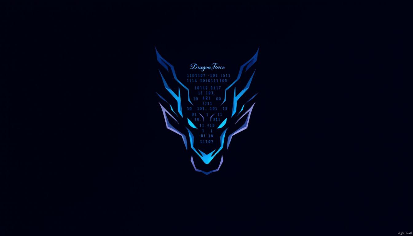 A stylized blue dragon head logo with binary code elements and "Dragon Force" text against a dark background, suggesting a cybersecurity or gaming theme.