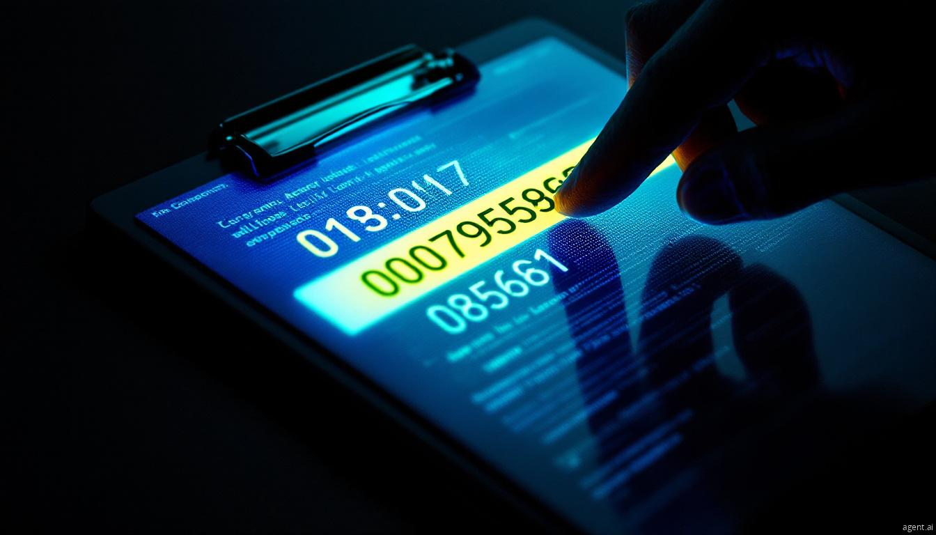 A close-up of a hand interacting with a digital clipboard displaying highlighted numerical codes, symbolizing cybercrime, hacking, or crypto-stealing malware activity.