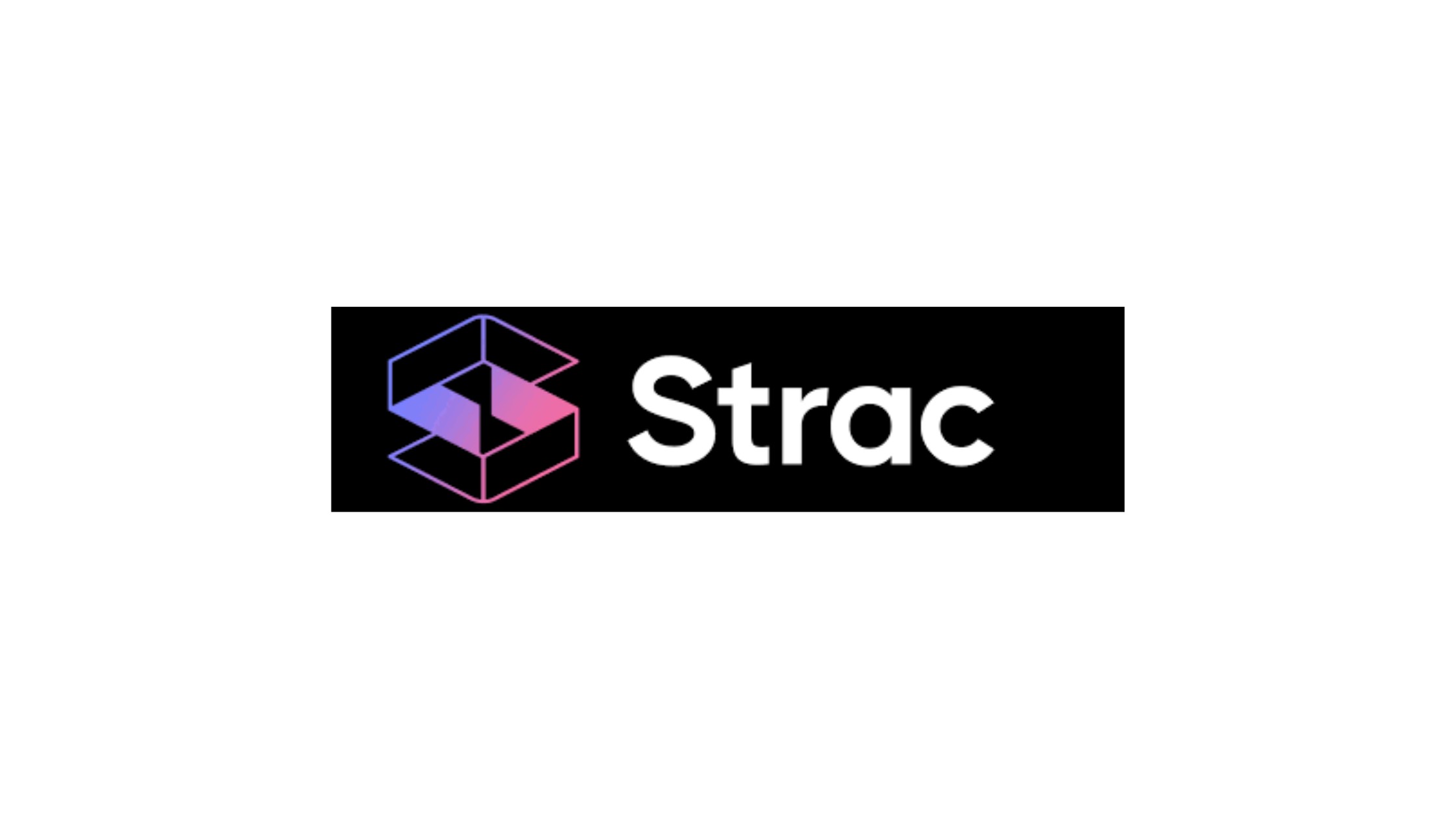 Strac logo featuring a gradient geometric icon and bold white text on a black background.