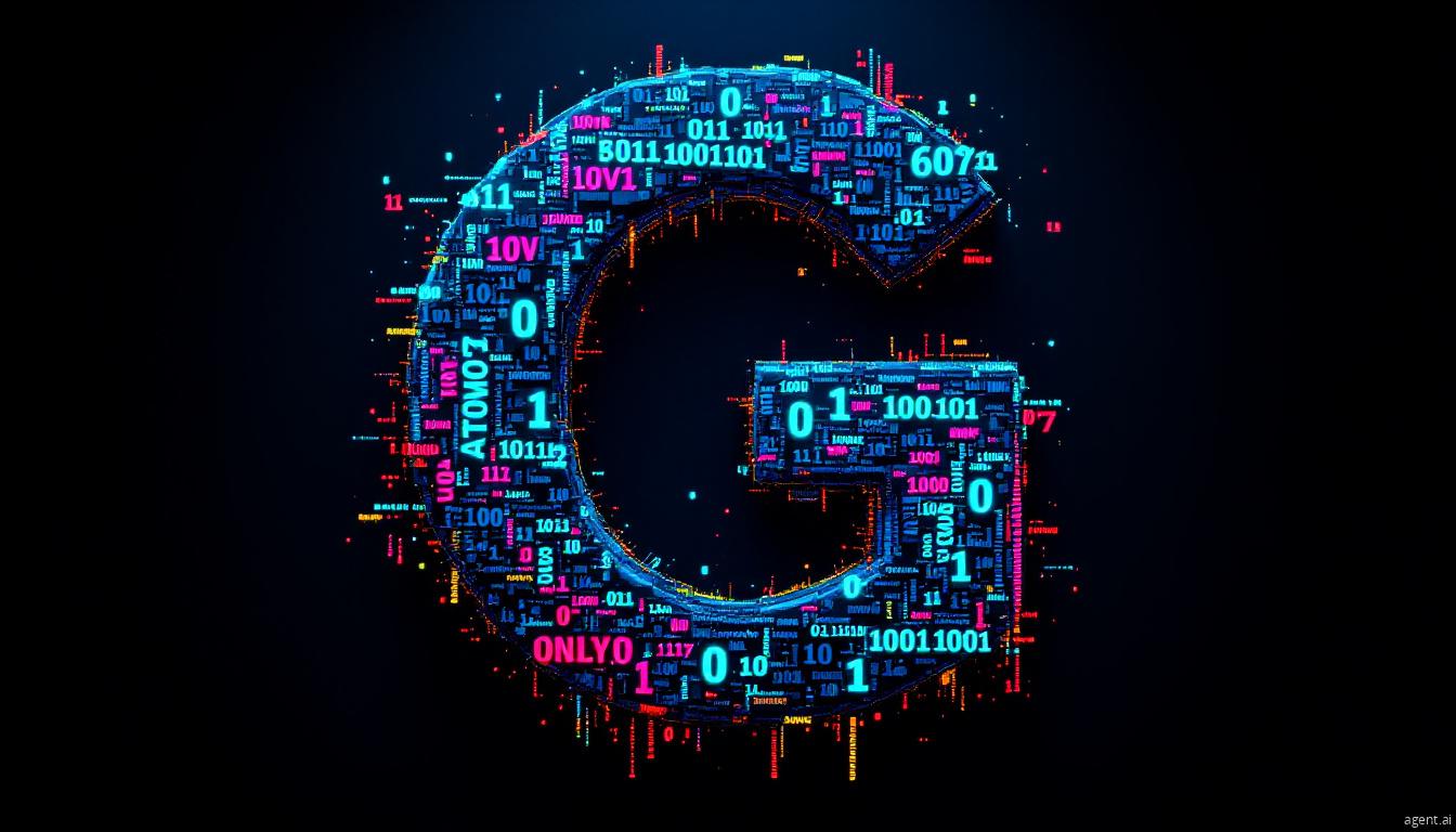 A digital letter "G" formed with colorful binary code and text fragments represents the Grief ransomware group in the cyber threat landscape.