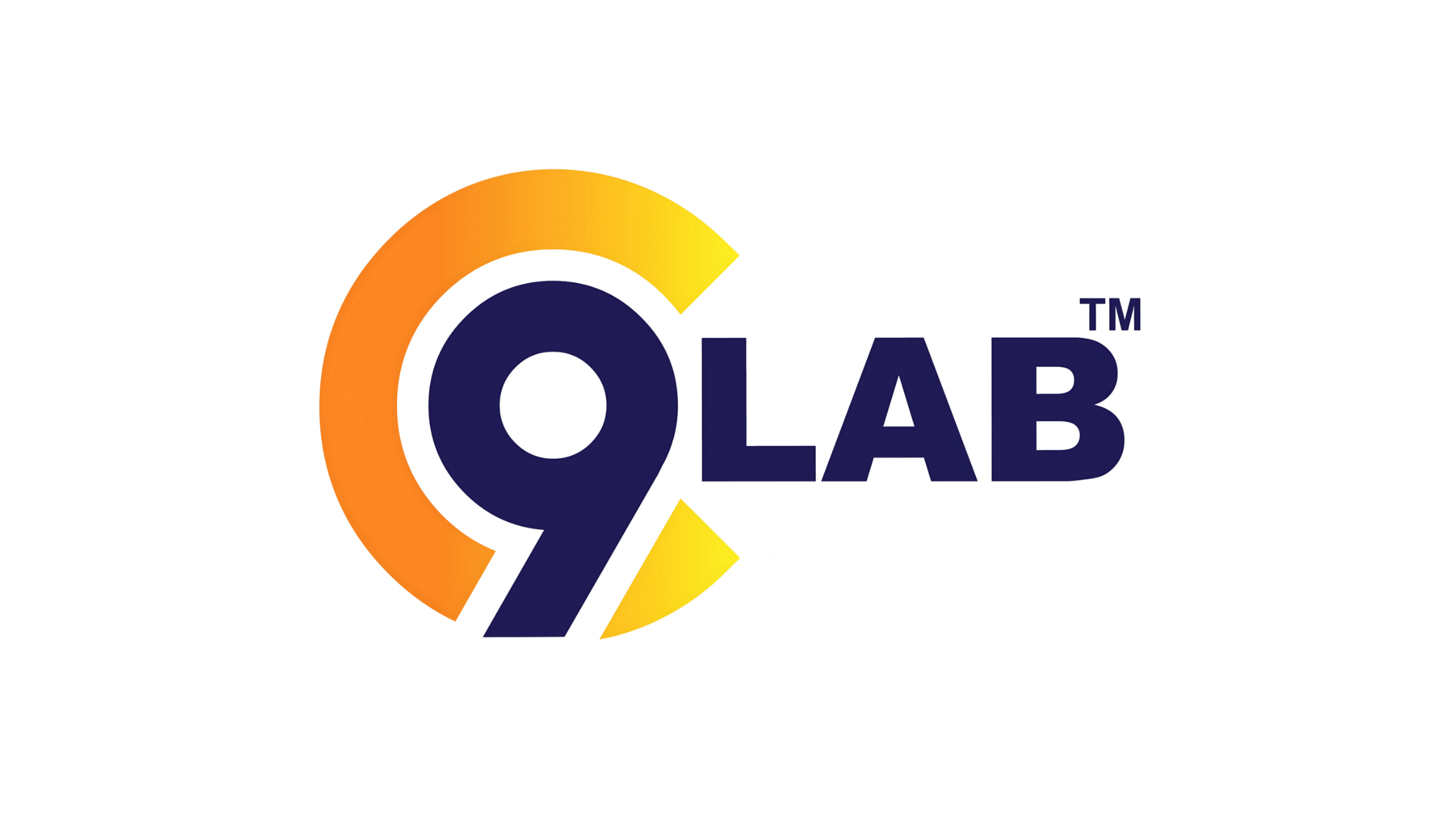 Logo of C9Lab featuring a bold "9" integrated with a circular gradient from orange to yellow and the word "LAB" in dark blue text.