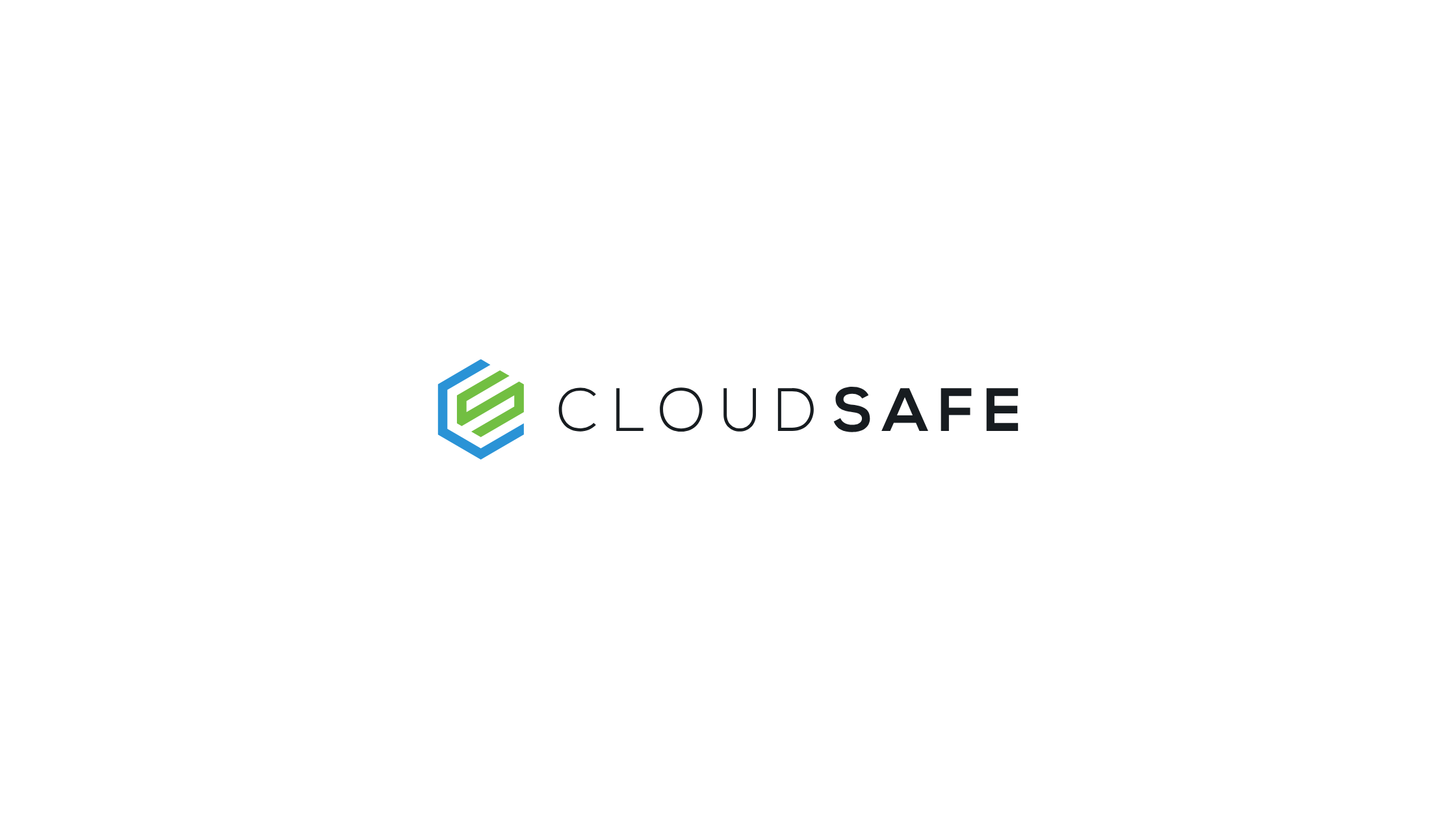 CloudSafe logo featuring a green and blue hexagonal icon to the left of the text “CLOUDSAFE,” with “SAFE” in bold black font, symbolizing secure cloud solutions.