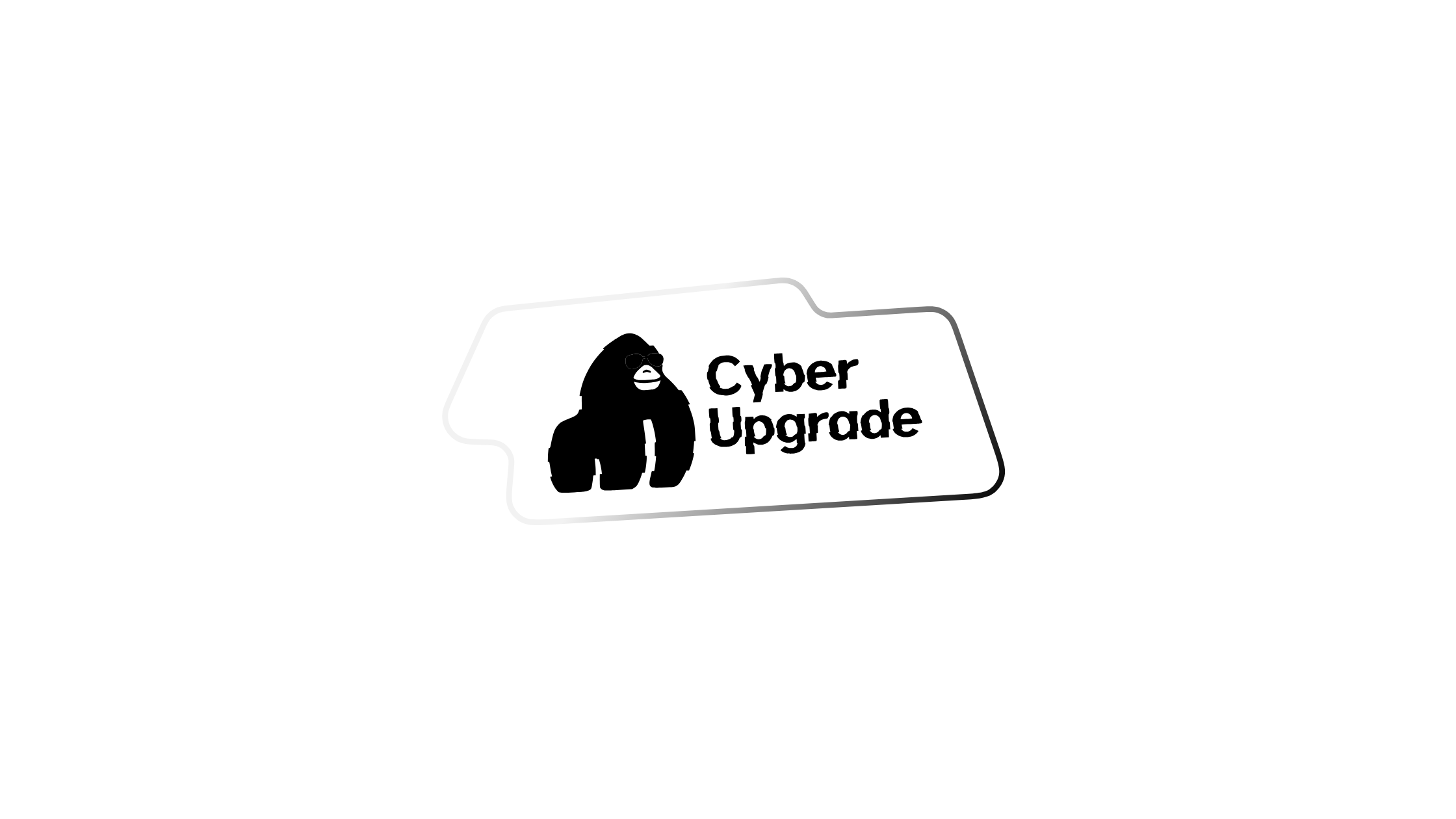 A bold black-and-white logo for “Cyber Upgrade” featuring a stylized gorilla with sunglasses next to the brand name inside a tab-shaped outline.