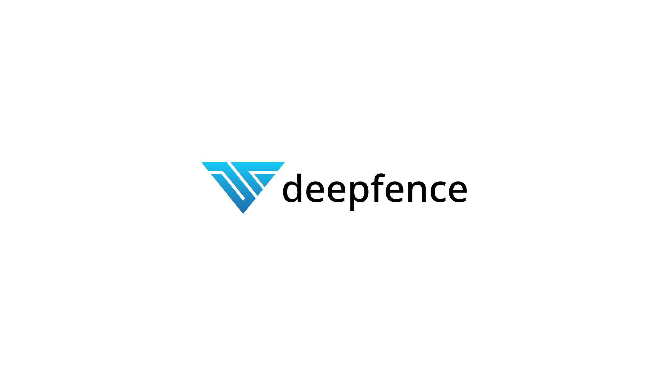 Deepfence logo featuring a stylized blue triangular emblem and brand name on a white background.
