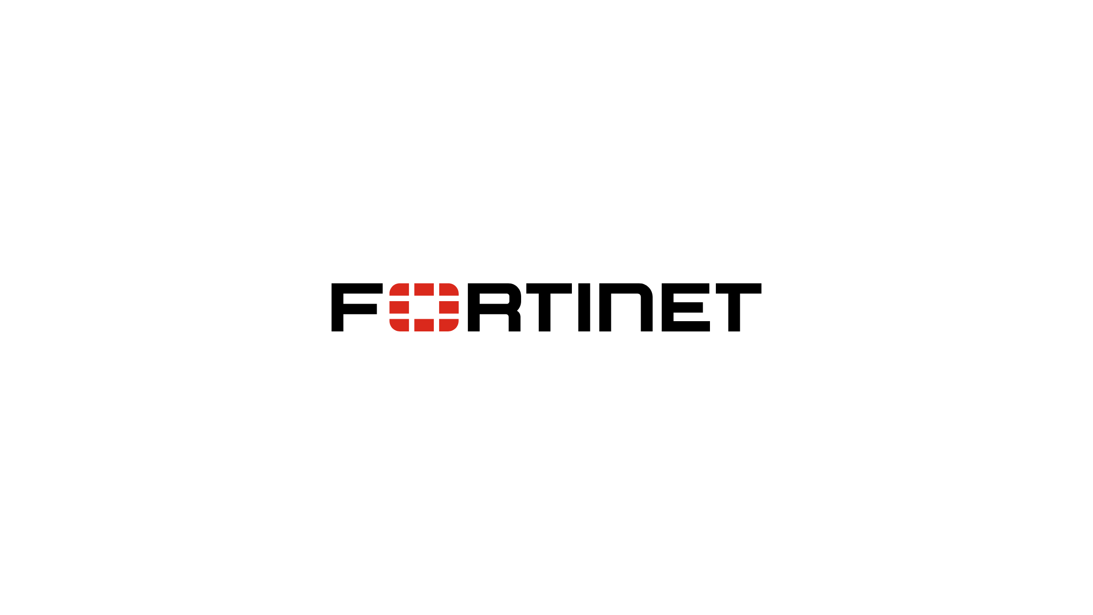 Fortinet logo featuring bold black text and a red shield icon symbolizing cybersecurity solutions.