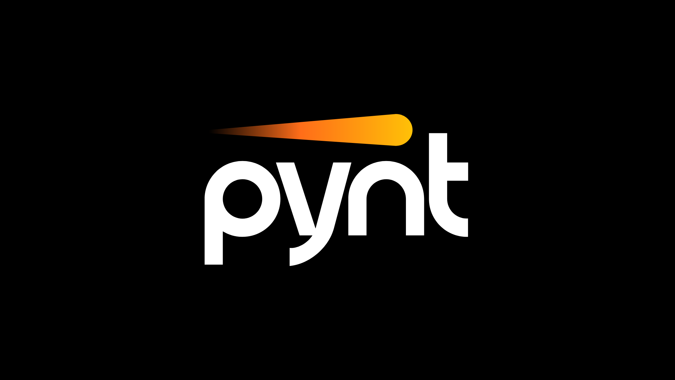 Logo of Pynt, featuring modern white typography with an orange-yellow streak above, set against a black background.
