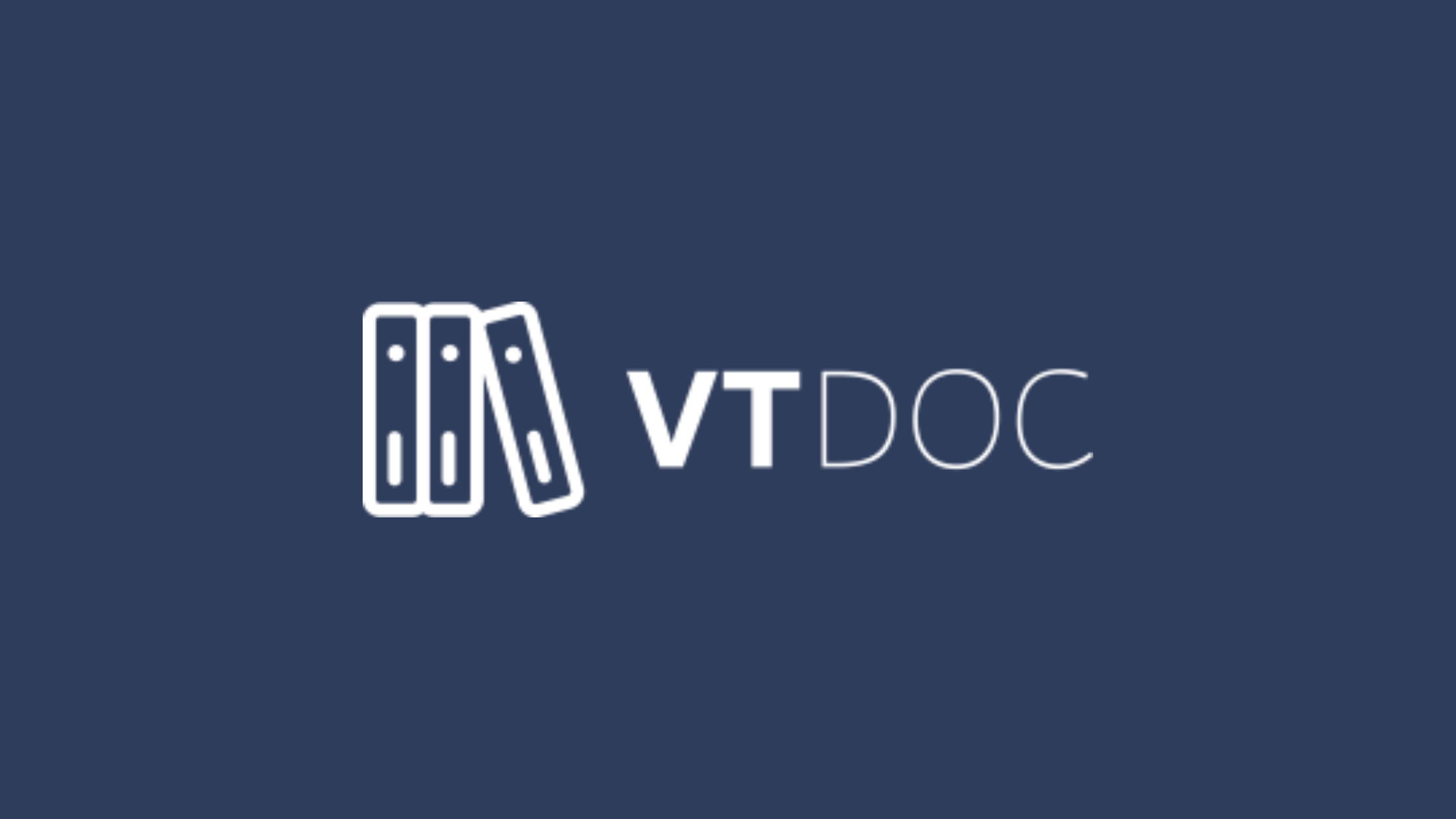 Logo of VTDoc featuring three vertical file icons and the text “VT DOC” on a dark blue background.
