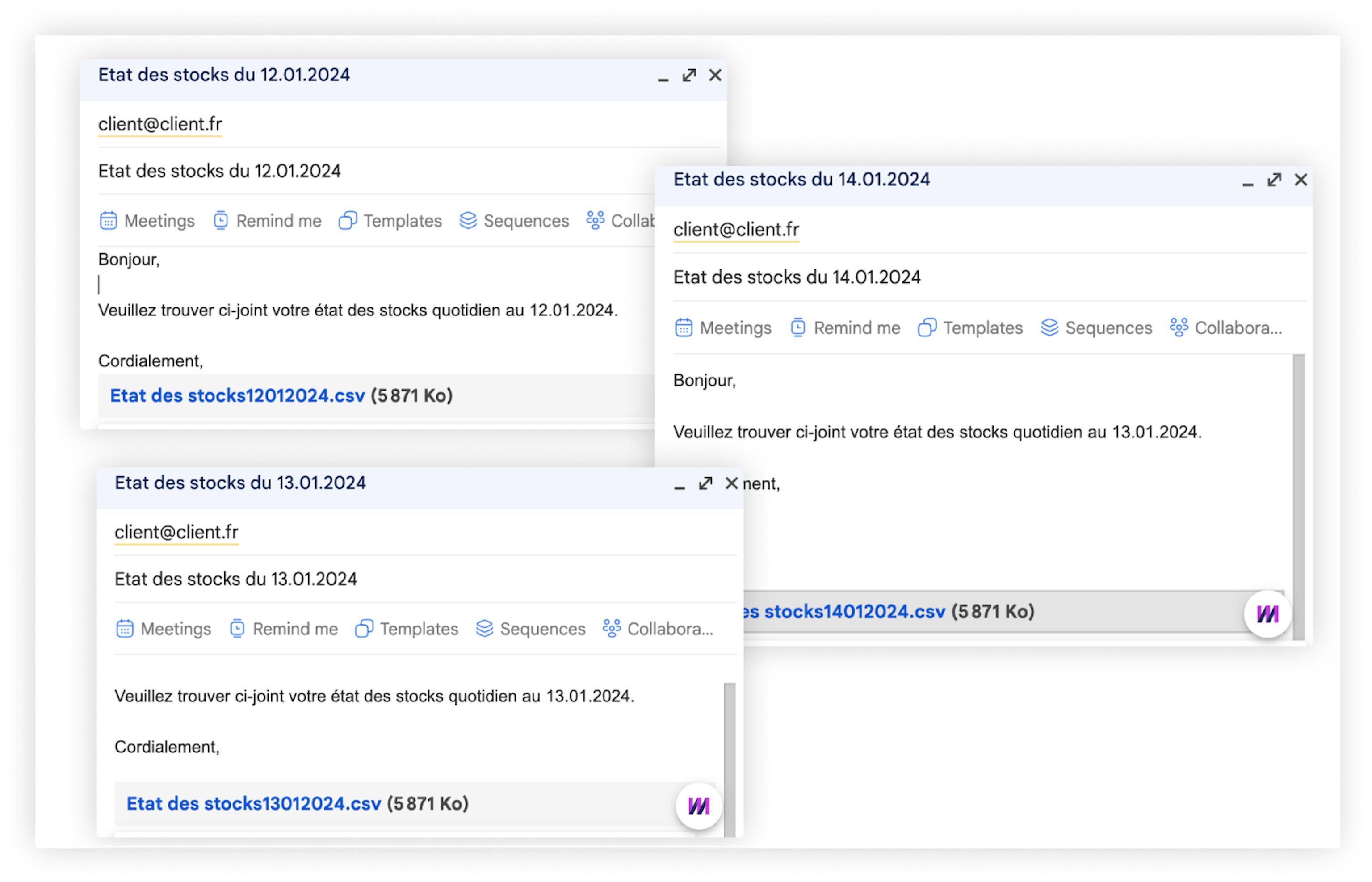 Emails sortie de stock