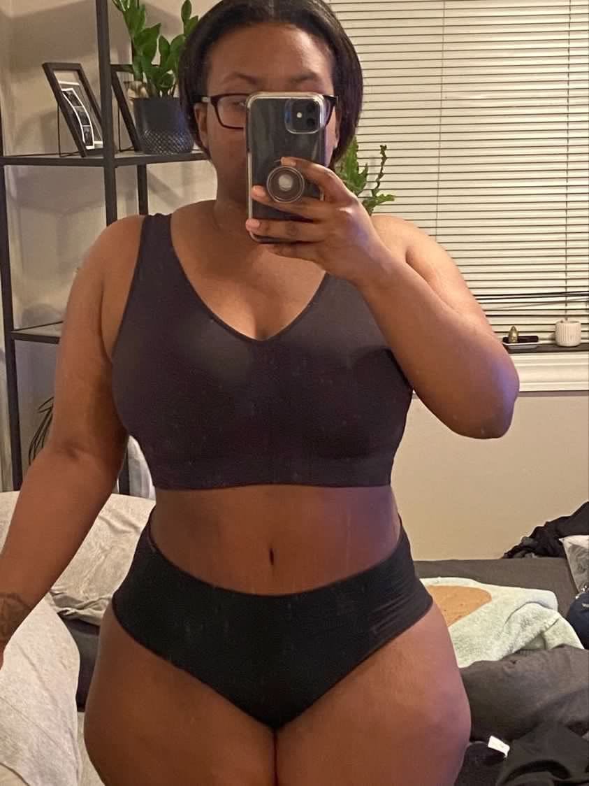 Woman in a sports bra and shorts