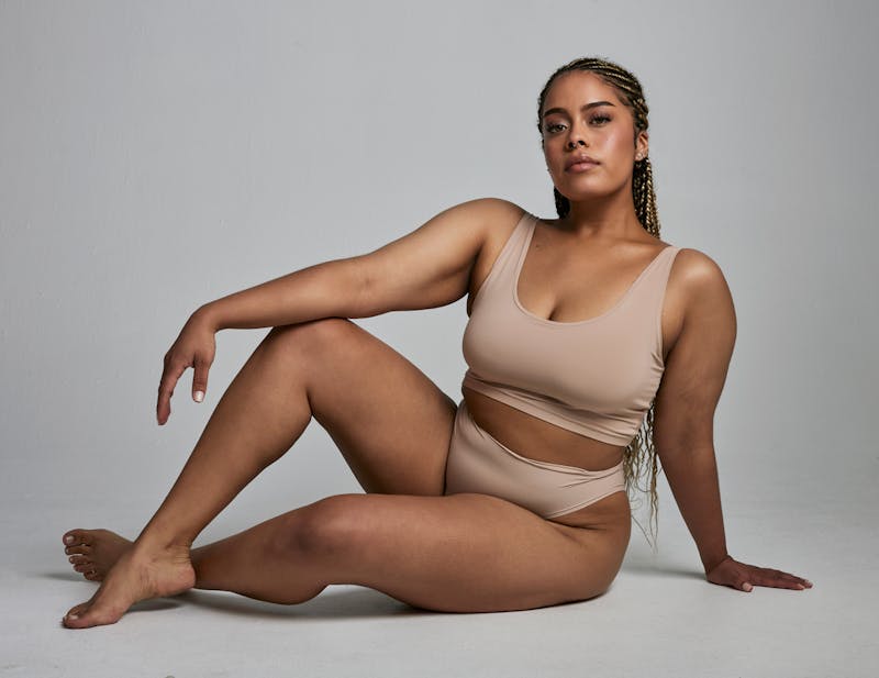 Curvy woman in underwear in a studio shoot