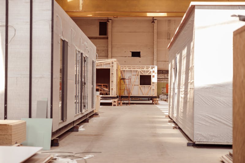 modular buildings being constructed