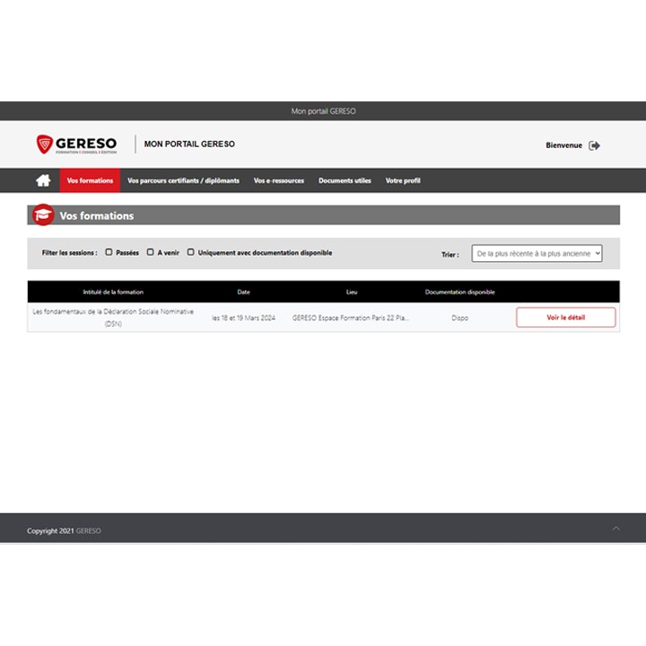 GERESO infos pratiques mon portail gereso formations à venir