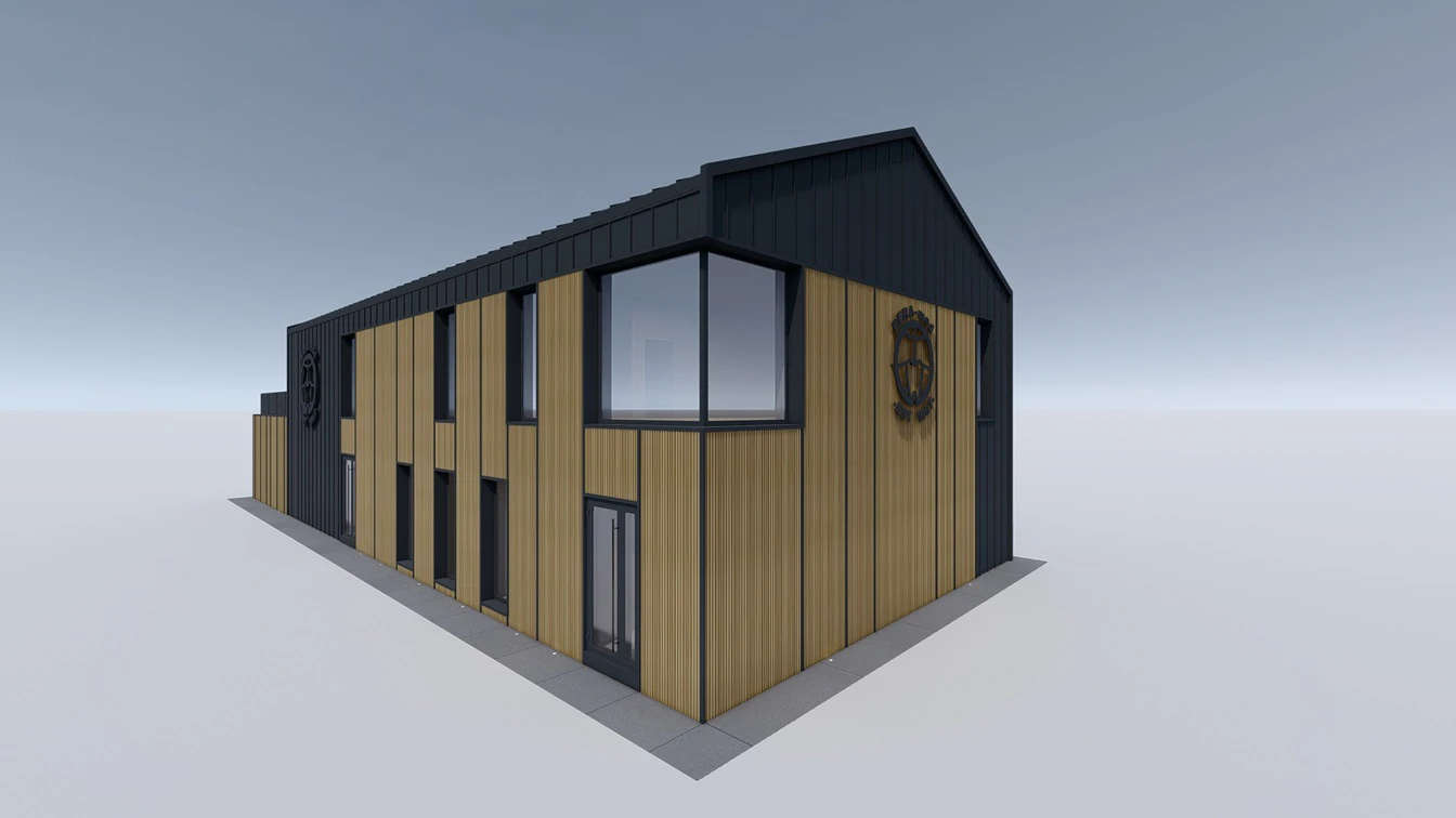 Panele kompozytowe w w odcieniu jasnego dębu.