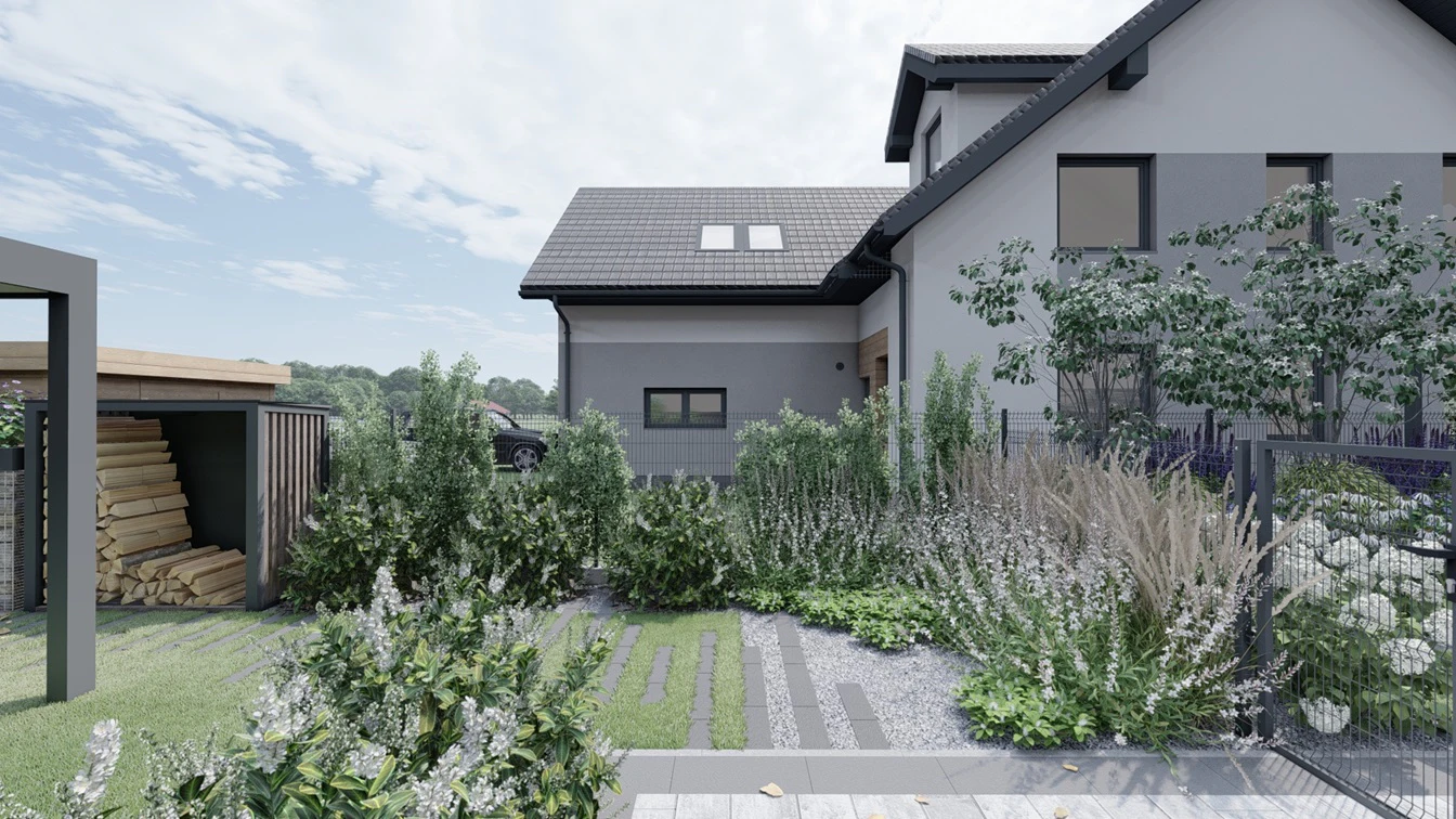 Rośliny w części reprezentacyjnej ogrodu.