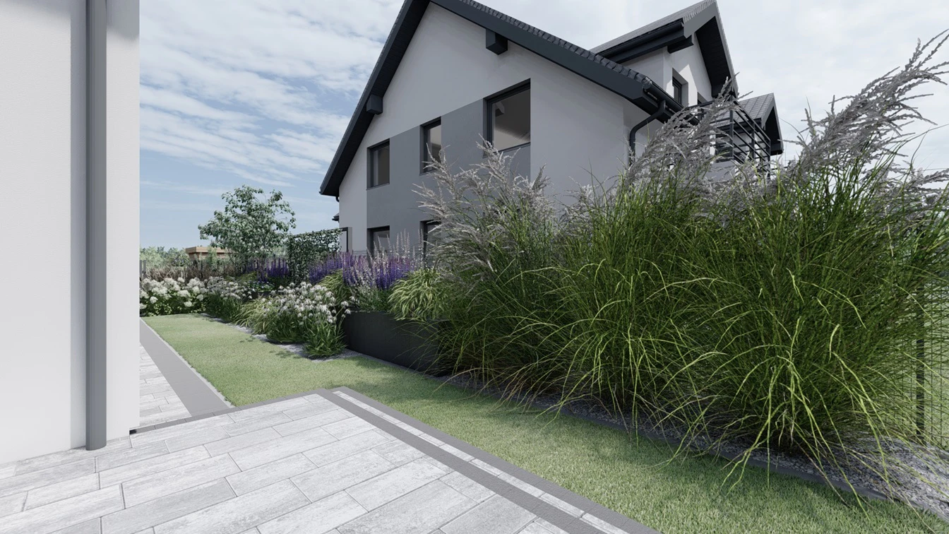 Trawy Ozdobne przy ogrodzeniu - Miskant chiński 'Zebrinus'