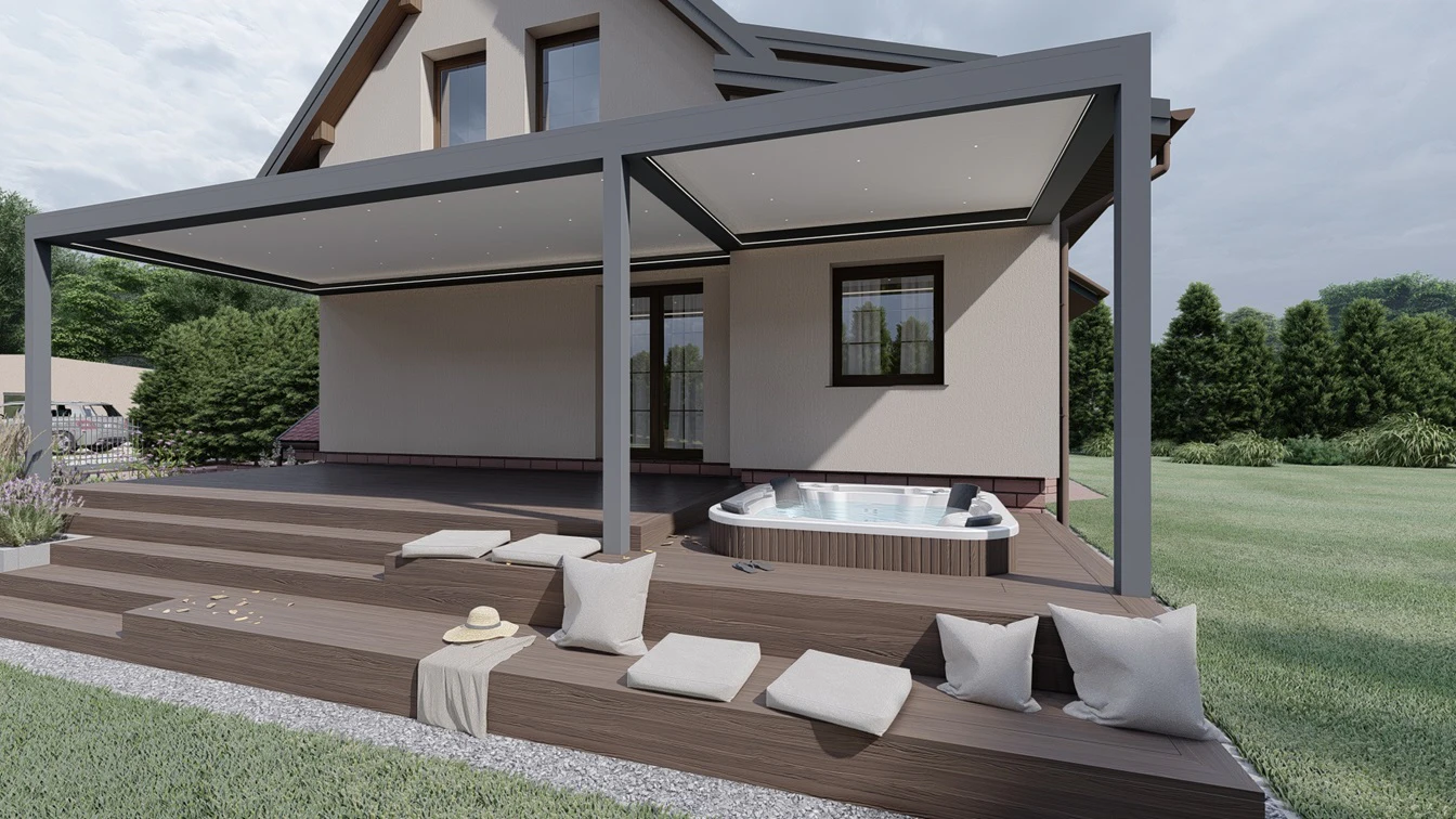 Zabudowa tarasy kompozytowego z pergolą.