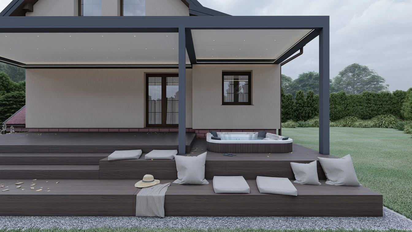 Taras kompozytowy z jacuzzi.