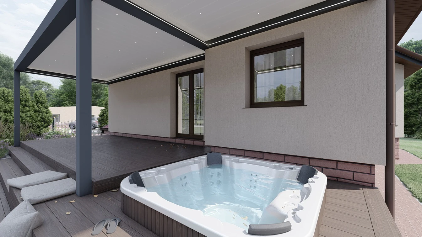 Jacuzzi na tarasie kompozytowym.