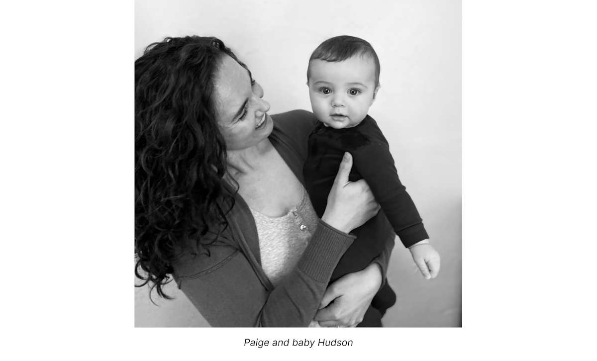 A photo of Baseten employee Paige Pauli and her baby, Hudson