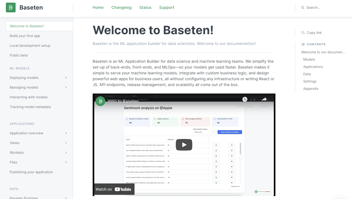 Baseten documentation homepage
