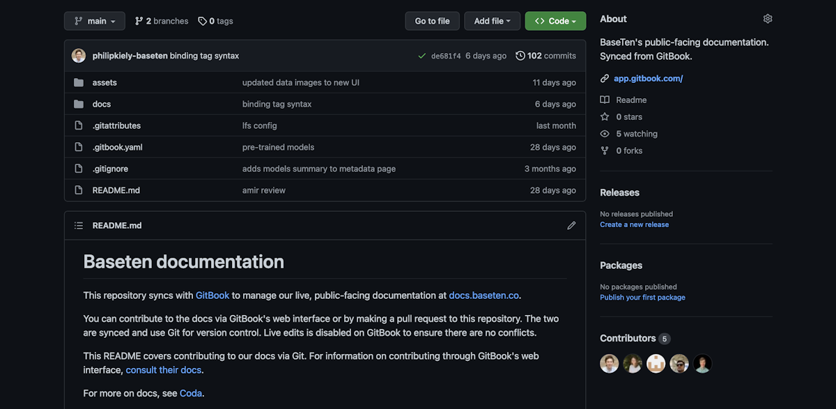 Baseten documentation GitHub