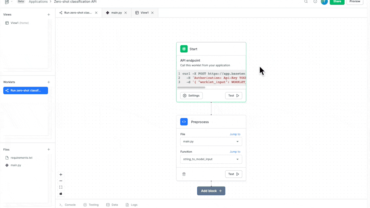 Integrate your model with business logic and serve them behind custom, scalable APIs